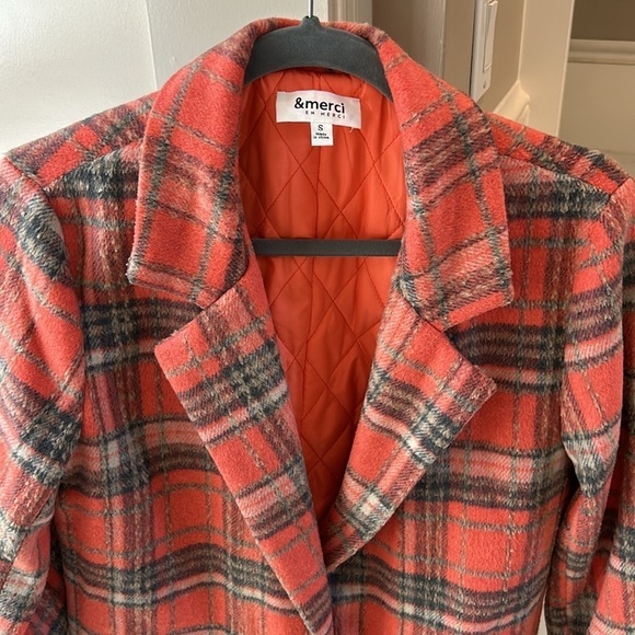 &merci en merci Orange Plaid Shacket Size Small - Picture 6 of 9